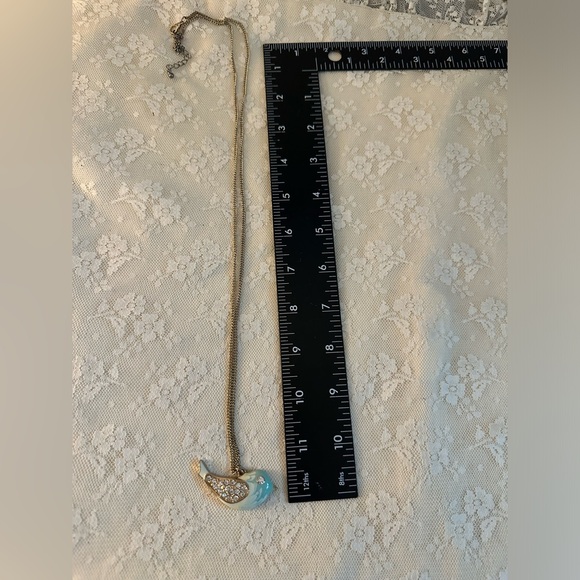 Elegant Blue Bird Pendant Necklace Gold Tone Necklace - Picture 4 of 5